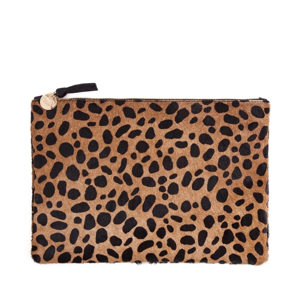 Clare V Leopard Pony Hair Clutch in Tan and Black